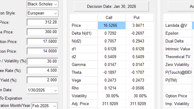 Option pricing surface